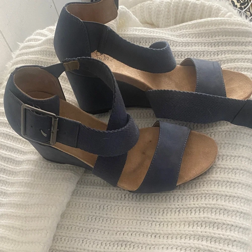 Life Stride Navy Wedge Sandals - Picture 2 of 6
